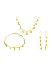 Vera Perla 3-Pieces 18K Gold Chain Drop Jewellery Set for Women with Necklace, Bracelet and Earrings, with Pearl Stone, Yellow/Gold