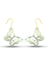 Vera Perla 18K Gold Dangle Earrings for Women, with Cute Butterfly Shape Mother of Pearl Stone, White/Gold