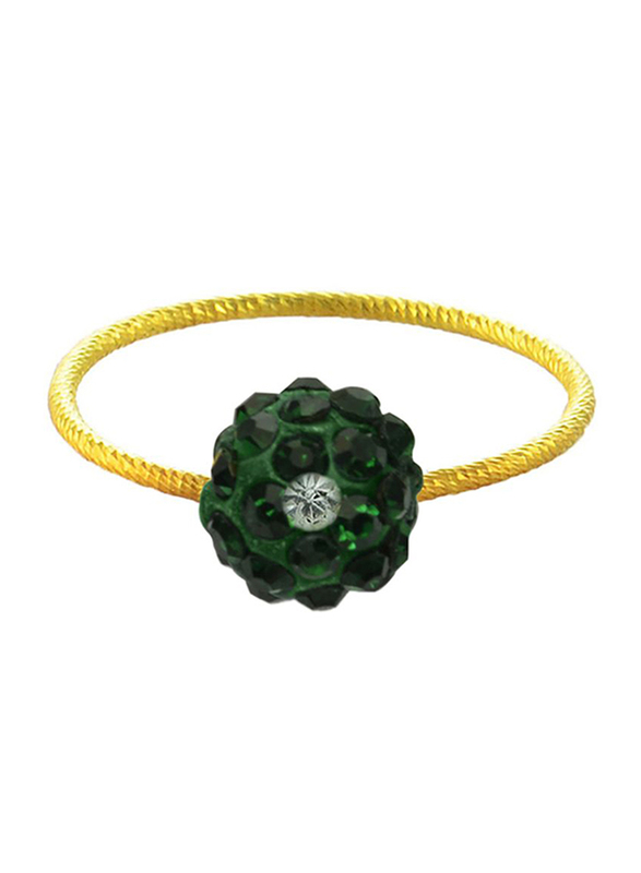 Vera Perla 18k Solid Yellow Gold Simple Fashion Ring for Women, with 10mm Crystal Ball, Dark Green/Gold, US 6