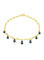 Vera Perla 18K Gold Chain Bracelet for Women, with Pearl Drops, Gold/Black
