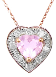 Vera Perla 18K Gold Pendant Necklace for Women, with 0.08ct Diamonds & Quartz Stone, Pink/Rose Gold