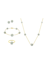 Vera Perla 4 Pieces 18K Gold Jewellery Set for Women, with Built-in Gradual Drop Crystal Ball, Silver/Gold