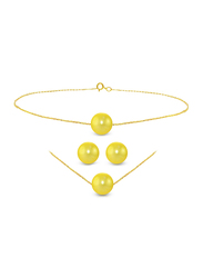 Vera Perla 3-Pieces 10K Gold Jewellery Set for Women, with Necklace, Bracelet & Earrings, with Pearl Stone, Gold