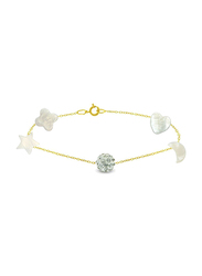 Vera Perla 18 Karat Solid Yellow Gold Gradual Bracelet for Women, with Mother of Pearl and Crystal Ball Chain Bracelet, Gold/White