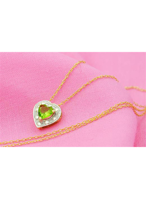 Vera Perla 18K Gold Pendant Necklace for Women, with 0.08ct Diamonds & Peridot Stone, Green/Gold