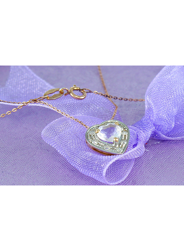Vera Perla 18K Gold Pendant Necklace for Women, with 0.08ct Diamonds & Quartz Stone, Pink/Rose Gold