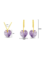 Vera Perla 2-Pieces 10K Solid Yellow Gold Jewellery Set for Women, with Necklace and Earrings, with 7mm Amethyst Stone, Gold/Purple