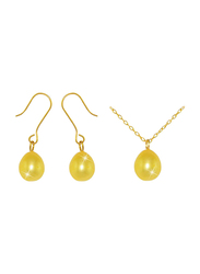 Vera Perla 18K Gold Pendant Necklace Set for Women, with 7mm Pearl Stone and Earrings, Gold