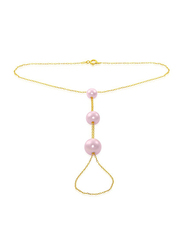 Vera Perla 10K Gold Chain Bracelet for Women, with Built-in Gradual Pearls, Purple