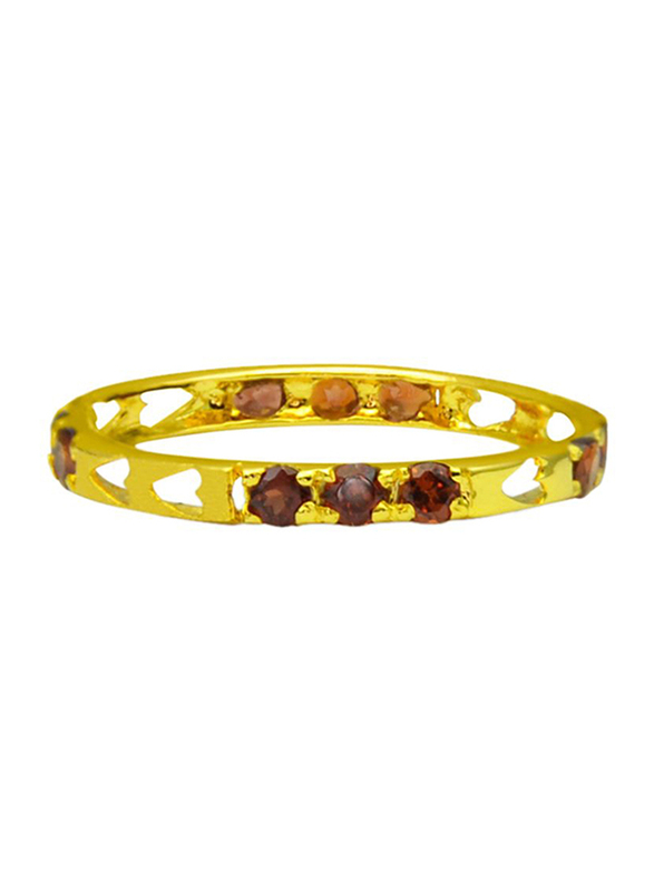 Vera Perla 18k Solid Yellow Gold Heart Fashion Ring for Women, with Garnets Stone, Gold/Brown, 5US