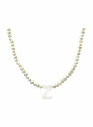 Vera Perla 10K Gold Strand Pendant Necklace for Women, with Letter Z and Pearl Stones, White