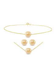 Vera Perla 3-Pieces 10K Gold Jewellery Set for Women, with Necklace, Bracelet & Earrings, with Pearl Stone, Gold/Pink