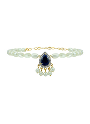 Vera Perla Aishwariya 18K Gold Beaded Bracelet for Women with 0.12ct Diamonds and 10mm Sapphire Stone, White