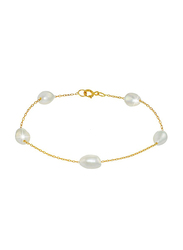 Vera Perla 10k Gold Chain Bracelet for Women, with Pearl Stone, Gold/White