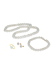 Vera Perla 4-Pieces 10K Gold Strand Jewellery Set for Women, with Pearls Stone, Necklace, Bracelet, Earrings and Ring, White