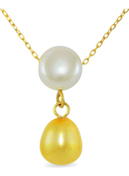 Vera Perla 18k Yellow Gold Chain Necklace for Women, with Pearl Drop Pendant, White/Yellow