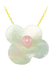 Vera Perla 18K Solid Yellow Gold Simple Pendant Necklace for Women, with 7mm Mother of Pearl Flower Shape, Jade/Gold/Pink