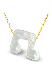 Vera Perla 18K Gold Pendant Necklace for Women with Musical Sign Shape Mother of Pearl Pendant, White/Gold
