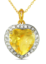 Vera Perla 18K Gold Necklace for Women, with 0.14ct Diamonds and Genuine Heart Cut Citrine Stone Pendant, Gold/Yellow