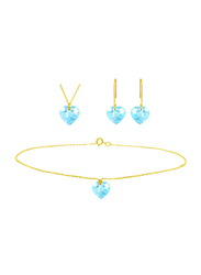 Vera Perla 3-Pieces 18K Solid Yellow Gold Jewellery Set for Women, with Necklace, Bracelet and Earrings, with 7mm Topaz Stone, Gold/Blue