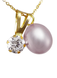 Vera Perla 18k Yellow Gold Chain Necklace for Women, with Pearl and CZ Studded Pendant, Gold/Purple
