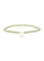 Vera Perla Elastic Stretch Bracelet for Women, with Letter B Mother of Pearl and Pearl Stone, White