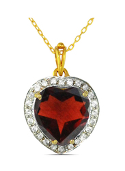 Vera Perla 18K Gold Necklaces for Women, with 0.14ct Genuine Heart Diamonds and Genuine Garnet Pendant, Gold/Red