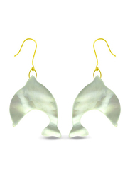 Vera Perla 18K Gold Dangle Earrings for Women, with Dolphin Shape Mother of Pearl Stone, Silver/Gold