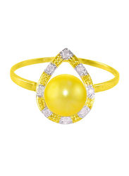 Vera Perla 18K Solid Gold Drop Fashion Ring for Women, with Diamonds and 7mm Pearl, Gold/Silver/Yellow, 6 US