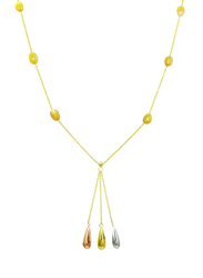 Vera Perla 18K Solid 3 Tone Gold Drop Necklace for Women, with Gradual Built In Pearl Stone, White/Beige/Yellow