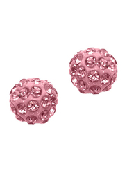 Vera Perla 18K Solid Yellow Gold Ball Earrings for Women, with 5mm Crystal Ball, Pink
