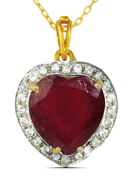 Vera Perla 18K Gold Necklace for Women, with 0.14ct Diamonds and Heart Cut Ruby Stone Pendant, Gold/Red