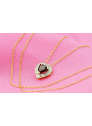 Vera Perla 18K Gold Pendant Necklace for Women, with 0.08ct Diamonds & Garnet Stone, Dark Red/Gold