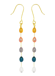 Vera Perla 18K Gold Opera Drop Earrings for Women, with White Pearl Stones, Multicolour