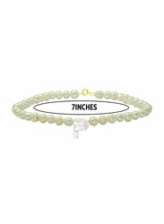 Vera Perla 10K Gold Strand Beaded Bracelet for Women, with Letter P Mother of Pearl and Pearl Stone, White