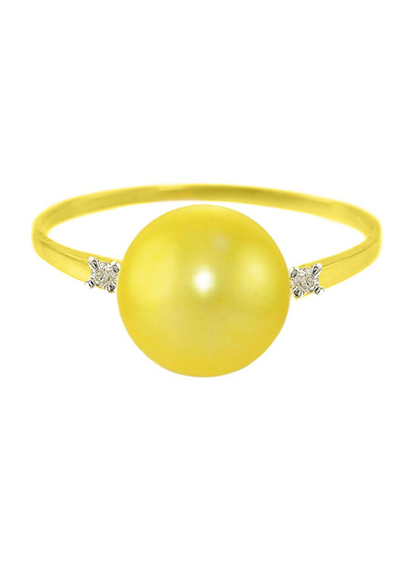 Vera Perla 18k Gold Fashion Ring for Women, with 0.04 ct Diamonds and 9-10mm Pearl, Yellow/Gold, US 5.5