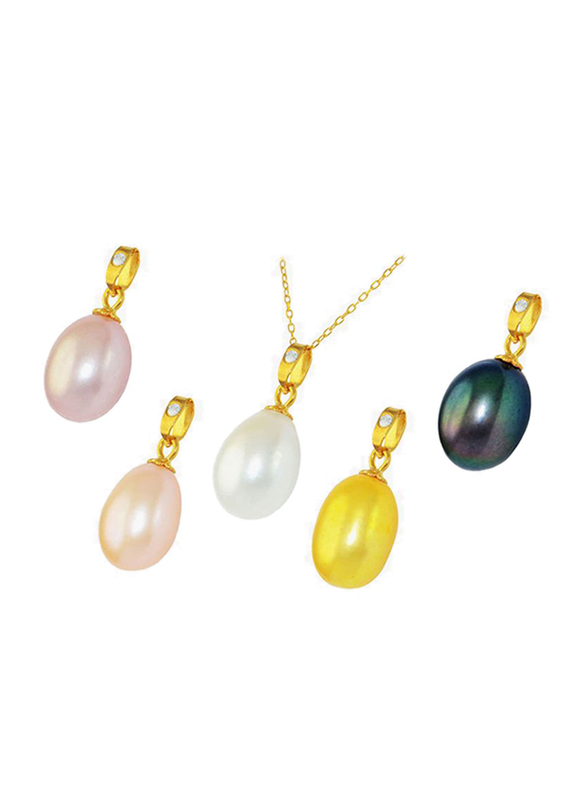 Vera Perla 18K Gold Interchangeable Pendant Necklace for Women, with 0.10 Ct Diamond & 5 Pearl Stones, Multicolor