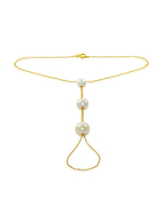 Vera Perla 18K Gold Finger Bracelet Ring for Women, with Gradual Built-In White Pearl Stone, Gold/White