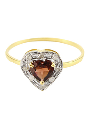 Vera Perla 18k Gold Fashion Ring for Women, with 0.08 ct Diamonds and Heart Cut Garnet stone, Red/Gold/Clear, US 6.5