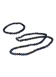 Vera Perla 2-Pieces 18K Gold Jewellery Set for Women, with Necklace & Bracelet, with Pearl Stone, Black