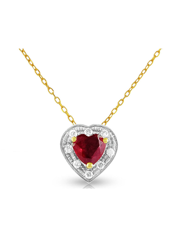 Vera Perla 18K Gold Pendant Necklace for Women, with 0.08ct Diamonds & Ruby Stone, Red/Gold