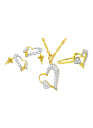 Vera Perla 3-Pieces 18K Yellow Gold Simple Pendant Big Heart Jewellery Set for Women, with Necklace, Earrings & Ring, with 0.64ct Diamond, Gold