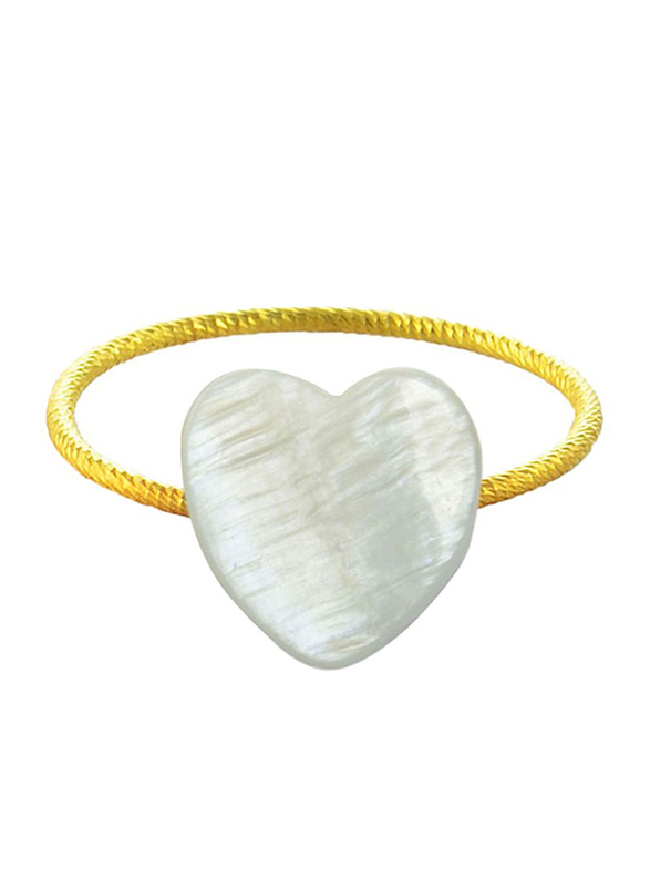 Vera Perla 10k Gold Heart Shape Fashion Ring, with Mother of Pearl Stone, White/Gold, US 6