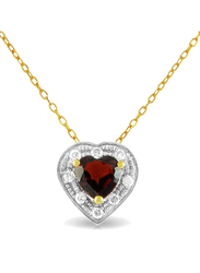 Vera Perla 18K Gold Pendant Necklace for Women, with 0.08ct Diamonds & Garnet Stone, Dark Red/Gold