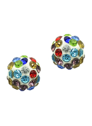 Vera Perla 18K Solid Yellow Gold Simple Ball Earrings for Women, with 10mm Crystal Ball, Multicolor