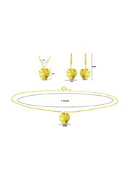 Vera Perla 3-Pieces 18K Solid Yellow Gold Jewellery Set for Women, with Necklace, Bracelet and Earrings, with 7mm Citrine Stone, Gold/Yellow