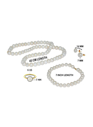 Vera Perla 4-Pieces 10K Gold Strand Jewellery Set for Women, with Pearls Stone, Necklace, Bracelet, Earrings and Ring, White