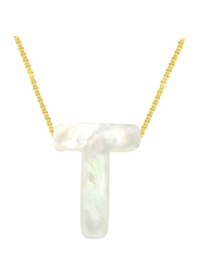Vera Perla 18k Yellow Gold T Letter Pendant Necklace for Women, with Mother of Pearl Stone, White/Gold