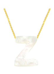 Vera Perla 18k Yellow Gold Z Letter Pendant Necklace for Women, with Mother of Pearl Stone, White/Gold