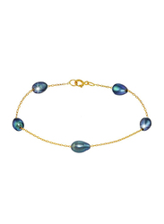 Vera Perla 10k Gold Chain Bracelet for Women, with Pearl Stone, Gold/Blue